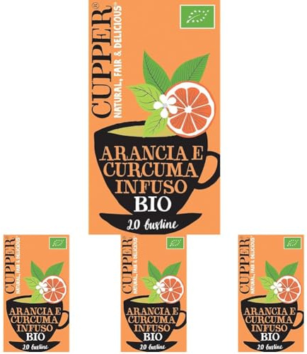 CUPPER Infuso Biologico Arancia e Curcuma, Gusto Delizioso e Rinfrescante, Ingredienti da Agricoltura Biologica, Filtri 100% Biodegradabili, Senza caffeina, Confezione da 80 Bustine