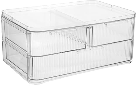 Vaguelly Makeup Box Organiser Acrylic Cosmetic Storage Drawer Makeup Holder for Lipstick Skincare Brushes Vanity Desktop Organizer Dustproof for Women