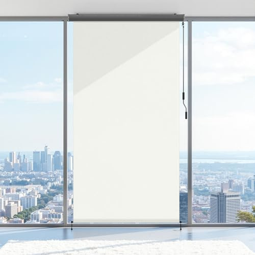 ISOISL Senkrechtmarkise 250 x 140cm, Vertikalmarkise 280 g/m² mit Handkurbel, Sonnenschutz, Sichtschutz & Windschutz für Balkon, Terrasse, Beige