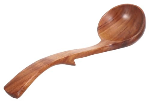 JEWEDECO Mestolo di Legno Grande con Manico e Gancio Posteriore, Cucchiaio da Minestra in Legno di Acacia Resistente al Calore per Mescolare e Servire Zuppe, Porridge e Stufati,