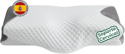 COLCHONMANIA Almohada Cervical Viscoelástica Multipostural Ergonómica con Carbono Funda Transpirable Desenfundable Soporte para Cuello Hombros y Cabeza Descanso para Dormir Boca Arriba Lado y A