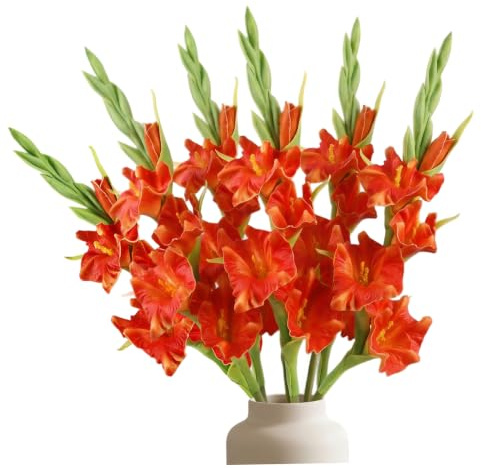 Vistnale 6 st konstgjorda gladiolus, 55,8 cm realistiska fuskblommor för vas, verklighetstrogna blomstjälkar för heminredning, orange
