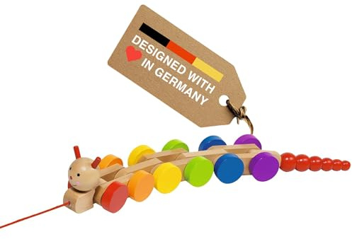 Goki Wooden Pull Toy Caterpillar NILA Montessori Toys for 1 Year Old I Baby Walking & Toddler Along String - Eco Friendly Wood Motor Skills Development I 1st Birthday Gifts - German Quality & Design