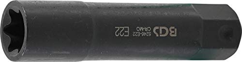 BGS 5246-E22 | Steckschlüssel-Einsatz E-Profil, extra lang | SW E22 | Antrieb Außensechskant 22 mm | Länge 100 mm | Chrom-Molybdän-Stahl | brüniert, schwarz | für Druckluftbetrieb