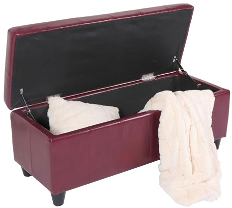 Mendler Bank Sitzbank MIT Aufbewahrung Kriens 112x45x45cm - rot | Leder + Kunstleder, FSC®-Zertifiziert