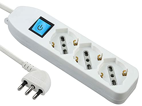 Electraline 62090 Multipresa tripla 3 posti polivalenti (schuko + 10/16A) con interruttore - cavo 3 m bianco