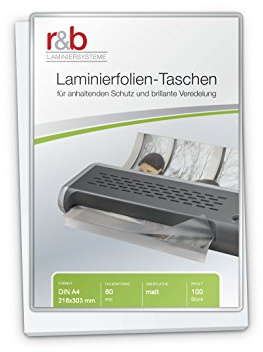 r&b FT-A4-60M Laminierfolien A4, 216 x 303 mm, 2 x 60 mic, 100 Stück
