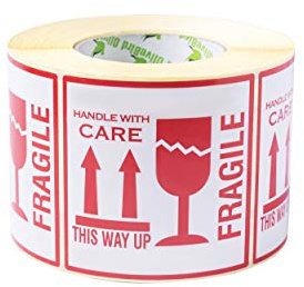 OliveBird 500 Fragile Aufkleber Fragile Sticker Fragile. This Way Up. Handle With Care, Etiketten, groß 10 x 10 CM White-red - 500 Stück