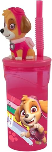 PAW PATROL p:os 30129049 Gobelet avec Paille au Design Populaire Pat' Patrouille, avec Figurine 3D Skye sur Le Couvercle, capacité : Environ 360 ML, récipient pour Enfants en Plastique