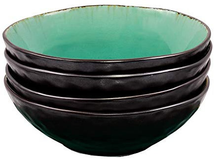 Sänger | Schalen Set Palm Beach, 4-teiliges Schalenset aus Steingut für 4 Personen, Füllmenge: 550ml, Teller Tief, Einzigartiges Design | PREMIUM COLLECTION