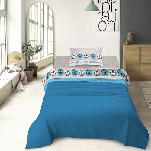 IlGruppone Completo letto lenzuola, stampa digitale calcio 100% cotone, made in italy - Azzurro - Piazza e mezza