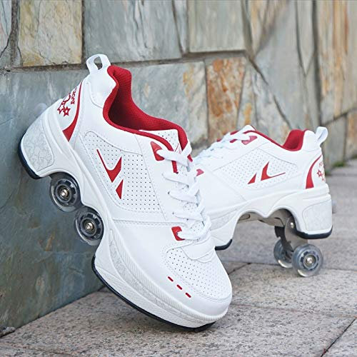 HUOQILIN Unisex-Kinder Skateboard Schuhe Kinderschuhe Mit Rollen Skate Shoes Rollen Schuhe Sportschuhe Laufschuhe Sneakers Mit Rollen Kinder Jungen Mädchen,Red-EU40