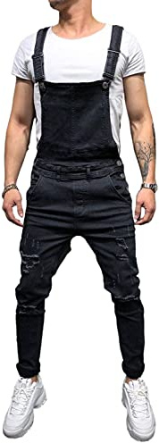 Geagodelia Salopette Uomo in Denim Casual Pantaloni Strappati Uomo in Tinta Unita Salopette Uomo Jeans Slim Fit Moda Ragazzo S-3XL Jumpsuit (Nero, X-Large)