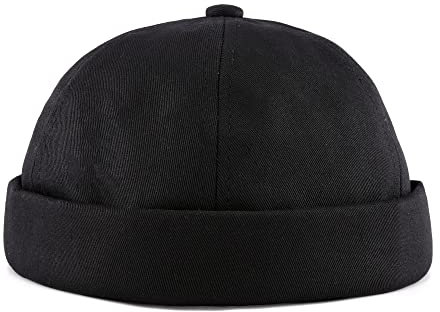 Faletony Docker Cap Herren Docker Mütze Hochwertige Sanfte 100% Baumwolle Seemannsmütze Hafenmütze Herrenmütze Bikercap Hat ganzjährig tragbar (Schwarz)