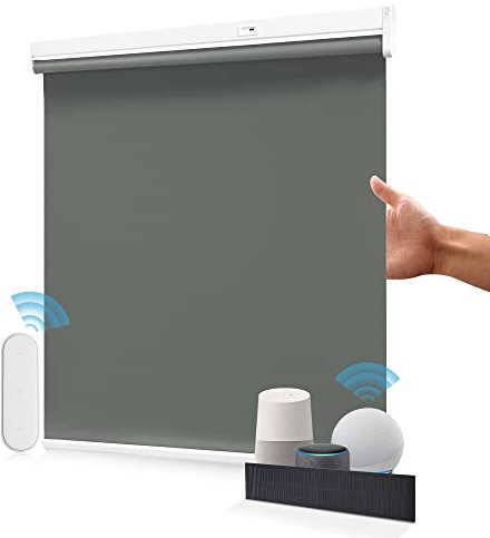Allesin Wiederaufladbare Verdunklungsrollo ohne Bohren, B80 x H150 cm Anthrazit, Elektrische Rollo Innen, 100% Verdunkelung Sonnenschutz Smart Rollo mit Fernbedienung Kompatibel Alexa