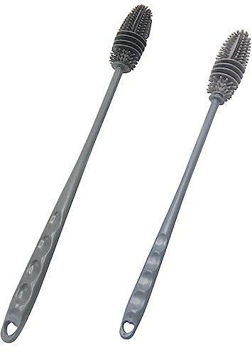 2 Stück Flaschenbürste Silikon Reinigungsbürste Lang Spülbürste Bürste Glasbürste Bottle Brush,für Karaffen und Thermoskannen mit schmaler Öffnung(Lange & Kurze Stile)