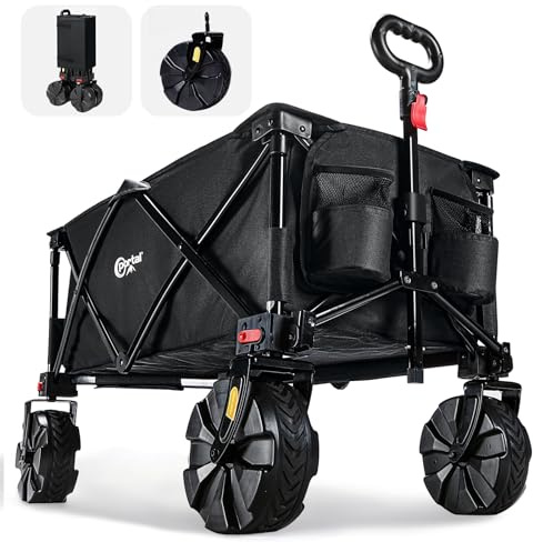 PORTAL Carro de Playa Plegable con Rueda Grande de liberación rápida, 2 portavasos, asa Ajustable para Acampar en la Playa de Compras