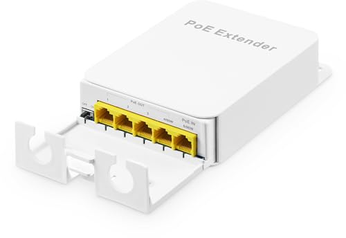 Switch Gigabit PoE Passthrough da esterno, 1 PoE in 4 PoE Out Extender, IEEE802.3af/at/bt PoE Powered 90W, 10/100/1000Mbps Ethernet, montaggio a parete impermeabile Plug and Play