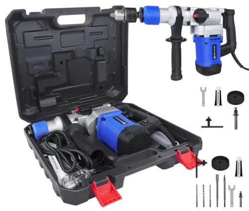 1500w Electric Demolition Jackhammer Jack Hammer Concrete Drill Breaker Kit 360°Rotating Handle,6 Variable Speed,with Grease,Chisel,Drill Bits