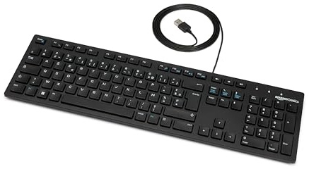 Amazon Basics Clavier USB filaire discret avec disposition française, noir mat
