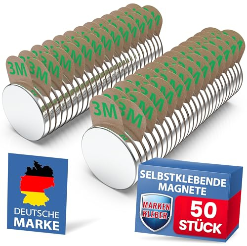 REORDA Neodym Magnete [STARKER Marken-KLEBER] Maxi-Pack 50 Stück (10x1mm) | mit Magnet klebepads | Powermagnete für Gewerbe, Whiteboard, Fotos & Kühlschrank