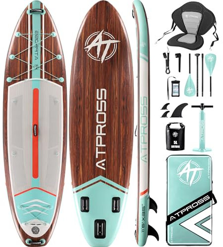 ATPROSS 350x89x15cm Inflatable Paddle Board, 200kg Extra Wide Stand Up Paddleboard for Adults with Premium SUP Accessories Kit & Backpack, Blow Up Kayak Non-Slip Stable Deck Boat for Yoga Fishing Surf