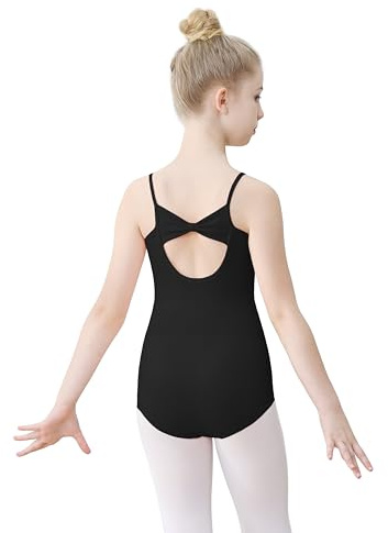 FONLAM Ballettkleidung Mädchen Turnanzug Baumwolle Ballett Trikot Tanzbody Spaghettiträgern Gymnastikanzug (10-11 Jahre, Schwarz)