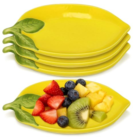Cabilock 4-tlg. Zitronenplatten, ZitronenföRmige Keramik SchüSseln, ÄSthetische Servierschalen für Dessert, Salat, Snacks & Dips, Ideal für Party, Garten & Haushalt