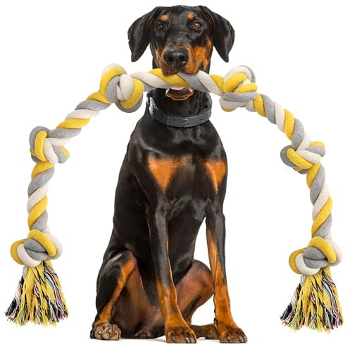 Norvy XXL 6-Knot Dog Rope Toy for Large Dogs Aggressive Chewers 100cm Long Heavy Duty Rope Toy Almost Indestructible Dog Tug Toy Puppy Cotton