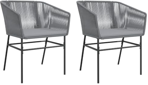 vidaXL Gartenstühle 2 STK., Gartenstuhl mit Kissen, Gartensessel Stuhl für Garten Balkon Terrasse, Sessel Stuhlset Gartenmöbel, Grau Poly Rattan