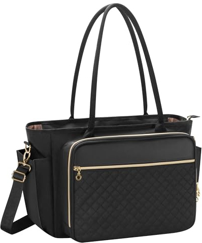 Luxja Sac Fourre-tout pour Enseignant avec Pochette Accordéon, Sac de Professeur pour Femme avec Compartiment pour Ordinateur Portable de 15,6 Pouces, Noir