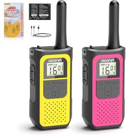 AWANFI Walkie-Talkie Ricaricabili, Walkie Talkie per Bambini Adulti, con 1200mAh Batteria al Litio, Ricetrasmittenti 16 Canali VOX a Lungo Raggio, Walki Talki per Regalo, Campeggio, Escursioni