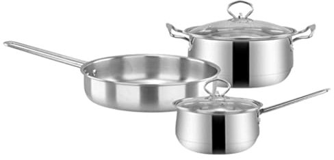 Topf- und Pfannen-Sets, Bratpfanne, 3-teiliges/Set Edelstahl-Kochgeschirr-Set, Bratpfanne mit flachem Boden, Suppentopf, Milchtopf-Set, Induktionsherd, Kochpfanne für Zuhause