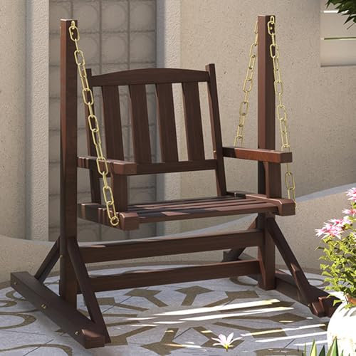 DJJYCTNM Porch Swing with Stand, Hanging Wooden Patio Swing Chair with Sturdy Frame, Heavy-Duty 440lbs for Garden Courtyard Lawn