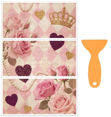 OLYCRAFT 3 Stück/Set Vintage Rosen Transferfolien Zum Aufreiben Für Möbel Und Bastelarbeiten 30x15cm Rautengitter Möbelaufkleber Transferaufkleber Zum Aufreiben Mit 1 Teiligem Schaber Für Heimdekor