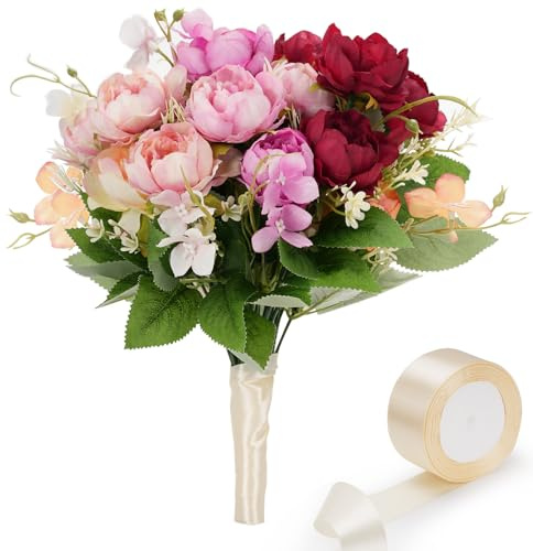 profiwoab kunstblumen Blumen künstlich wie echt 5 Bündel pfingstrosen,blumenstrauß künstlich für tischdeko Dekoration Heimdekoration,Hochzeit,Partei, Alltag Heim