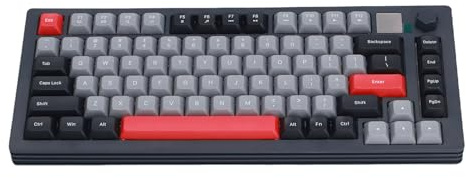 Tosuny 75% de Teclado de Juego Mecánico Inalámbrico, Teclado de Retroiluminación de Bluetooth 5.0 RGB con Pantalla y Perilla, USB C Cableado, Interruptor Lineal Pre Lubricado, Cambio (Gray)