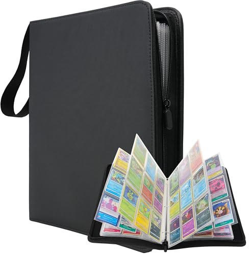 DISTOCK® Album Cartas Pokemon Cremallera 9 Bolsillos – Album Pokemon Grande de Piel Impermeable para 900 Cartas, 50 Hojas