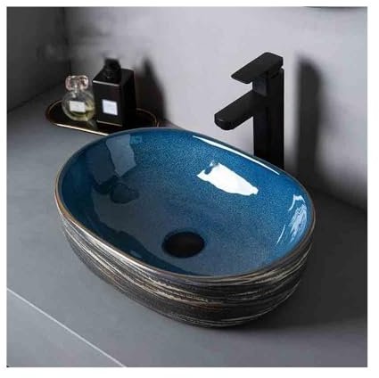Cloakroom Small Oval Ceramic Outdoor Indoor Bathroom Vintage Pedestal Basin with Accessories Patio Washbasin Wash Basin