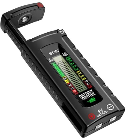 Uadme Universal digital batteritestare, batteritestare med LCD-skärm, inget batteri krävs, kontroll för AA, AAA, C, D, 9 V, 1,5 V knappbatterier (BT167)