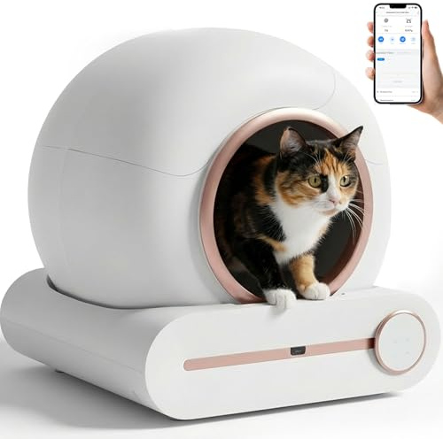 Venkillian Automatisches Selbstreinigende Elektrische Katzentoilette: Sichere Biowellen Sensor 65L Großvolumig 9L Auffangbehälter Intelligente Tuya App für Mehrkatzenhaushalte Zuhause Balkon Apartment