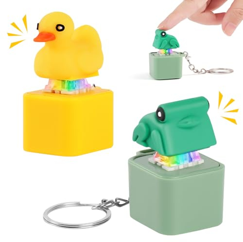 AUAUY 2 st Fidget Keychain Keyboard, Uppladdningsbar Fidget Clicker Tangentbord med Ljud- och Ljudeffekter, Stressavlastande Fidgets Anti-Stress Nyckelring För Skolan Kontor (Ankor och Grodor)