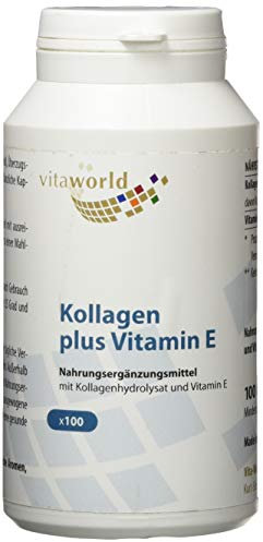 Kollagen mit Vitamin E Kapseln – Collagen Kapseln mit reinen 500mg Kollagen & 24mg Vitamin E pro Tag (100 Kapseln) – Collagen vom Rind – geprüft, ohne Zusätze, laktose- & glutenfrei – vitaworld