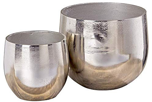 Boltze Pflanztopf Flaire 2-teilig (ø 14 cm / 19 cm, Blumentöpfe aus Metall / Aluminium, klassisches Design, Töpfe für Zimmerpflanzen) 3833500, Silber