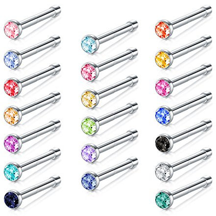 JFORYOU 20 Stück 316L Edelstahl Nasenstecker Nasenpiercing mit Strass Stud 18 Gauge 1mm Chirurgenstahl Körperschmuck