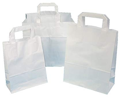 Pro DP 250 Papiertragetaschen Papiertüten Einkaufstüten Tragetaschen aus Papier 22+10x28cm 70g/m² weiß mit Innen Flachhenkel aus Papier - Inkl. VerpG in D
