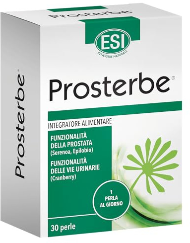 ESI - Prosterbe, Integratore Alimentare a Base di Serenoa Repens, Cranberry ed Epilobio, Favorisce il Benessere della Prostata e la Funzionalità delle Vie Urinarie, Senza Glutine, 30 Perle