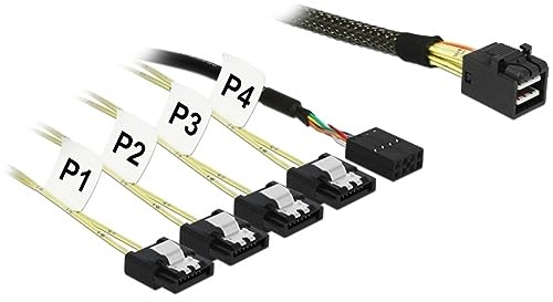DeLOCK Cable Mini SAS HD sff-8643 > 4 x SATA 7 Pin + Side Cinta 1 m Metal