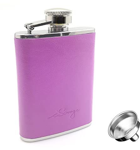 iSavage 3oz Light Purple Leather Wrapped Hip Flask with a Funnel 18/8 Stainless Steel-YM102-3