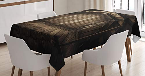 ABAKUHAUS Rustikal Tischdecke, Holzhaus, Für den Inn und Outdoor Bereich geeignet Waschbar Druck Klar Kein Verblassen, 140 x 170 cm, Dunkelbraun Braun